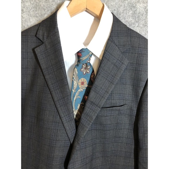 Hickey Freeman Blazer 40L Gray Glen Plaid Wool Suit Coat Jacket Career Casual